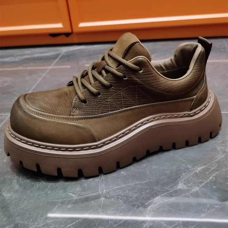 秋冬款男鞋翘头德比鞋男厚底真皮鞋子男款2025新款休闲鞋男士皮鞋