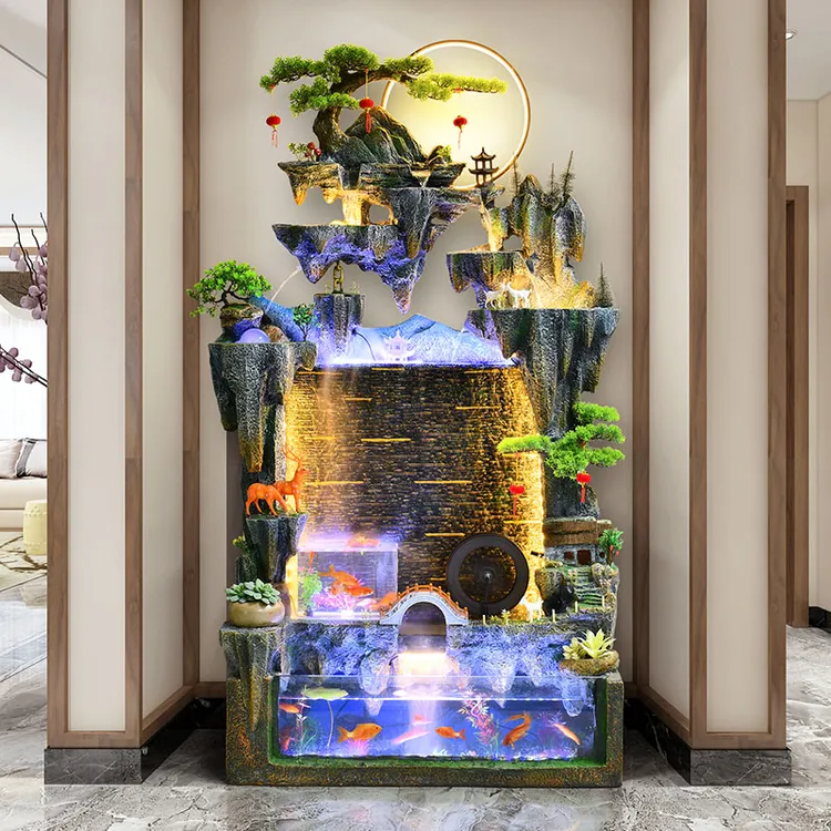 大型假山流水喷泉落地摆件客厅招财风水轮生财养鱼循环水开业礼品