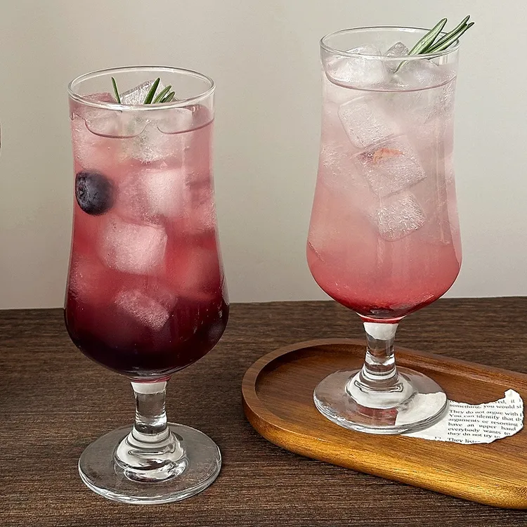 ins风玻璃高脚杯 高颜值果茶杯苏打气泡水杯果汁冷饮品杯鸡尾酒杯