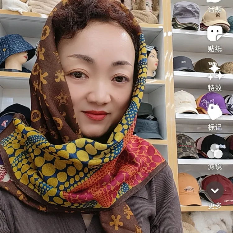 女花朵不掉色水墨画/油画围巾保暖百搭长巾套装披肩