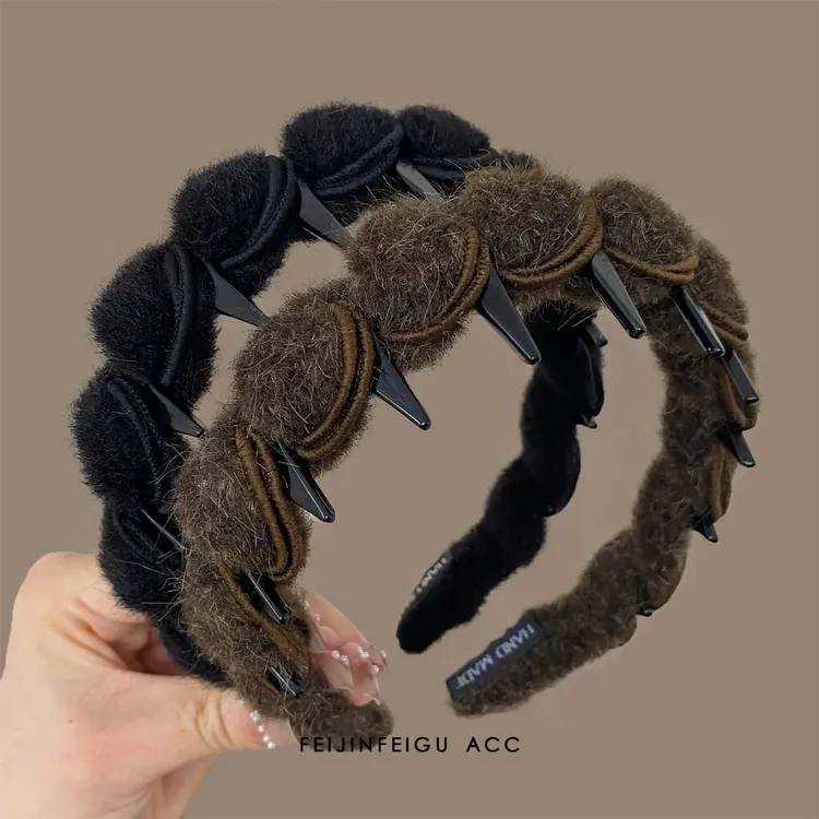 秋冬毛绒加厚波浪发箍女新款蓬松高颅顶显脸小头箍洗脸化妆压发卡