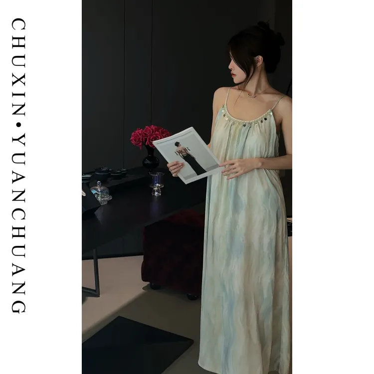 【茶染疏影】2025新款睡衣女秋款法式高级感睡裙女显瘦可外穿小众