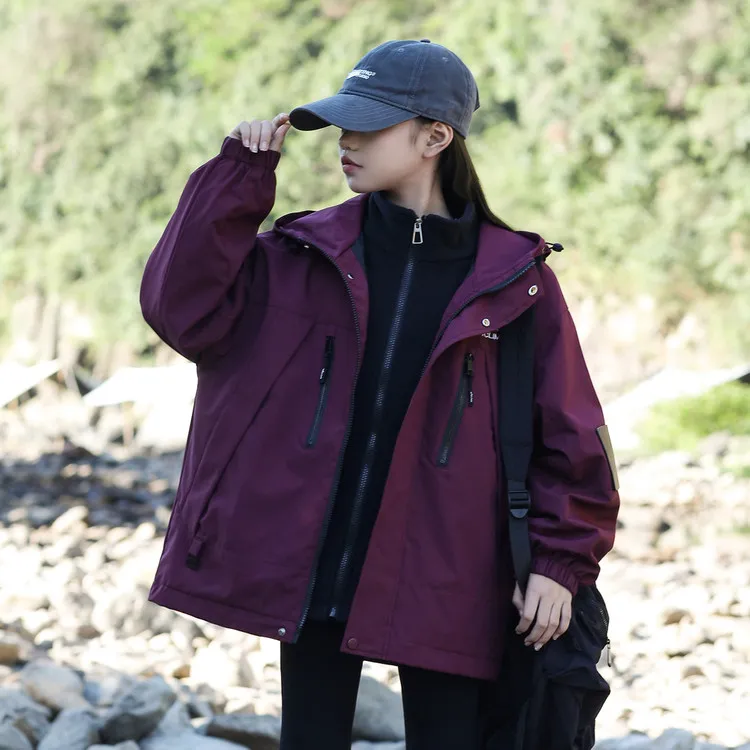 女童户外三合一冲锋衣春秋外套洋气2025新款中大童装厚加绒摇粒绒