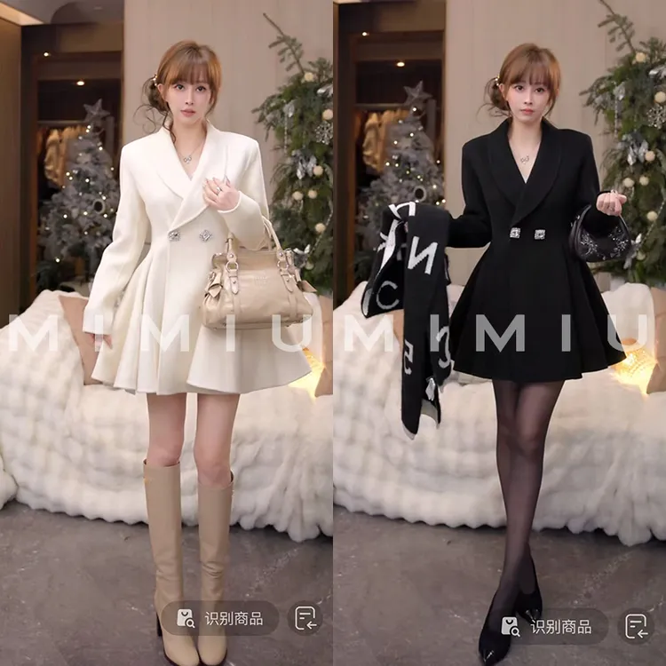 【mimius】P 高奢羊毛山羊绒钻扣掐腰显瘦大衣外套 汉服 G12011