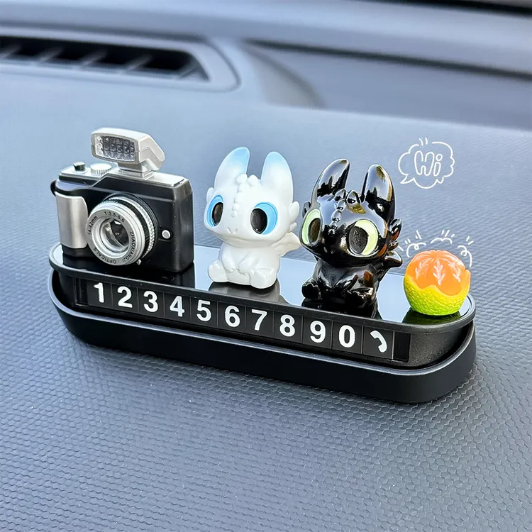 新款挪车电话牌中控台装饰临时停车号码牌车载夜煞无牙仔摆件