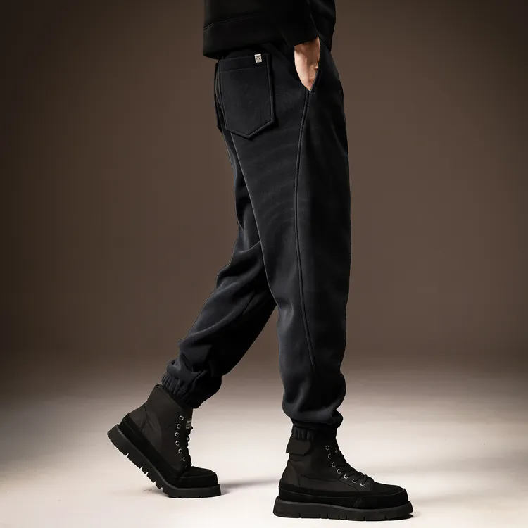 高端美式重磅设计感休闲裤男2025秋冬加绒宽松保暖束脚运动哈伦裤