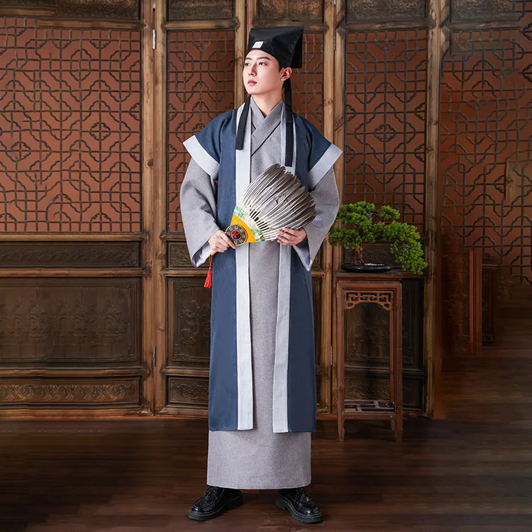 汉服古装男款棉麻长衫商人侠客师爷戏服演出服装复古款