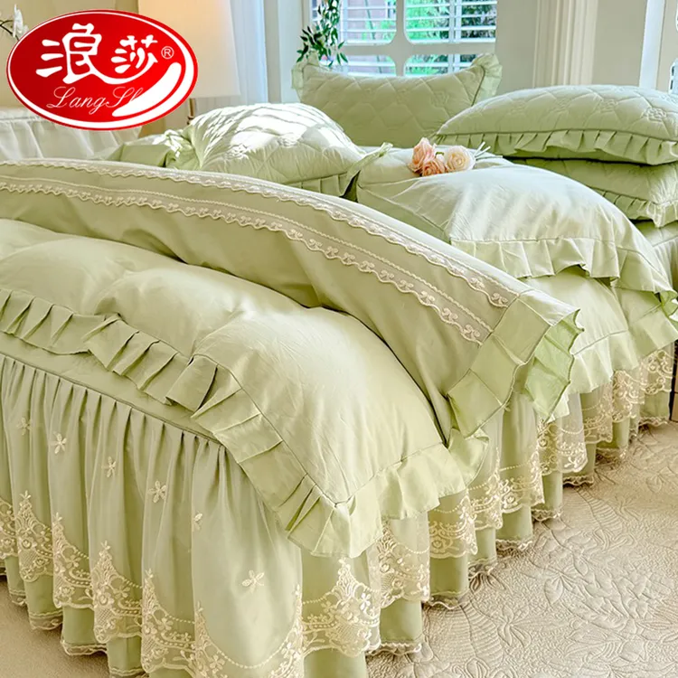 【浪莎品牌】纯棉被套100%全棉单件床裙款四件套单独2米x2.3米被罩