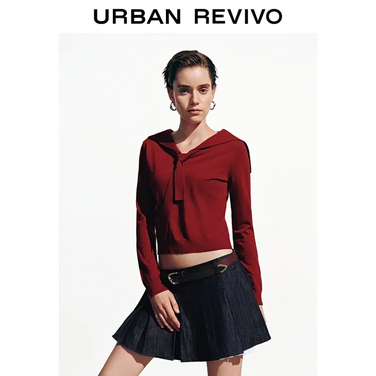 UR2025秋季新款女装流动哲学飘带短款针织衫UYL950196+