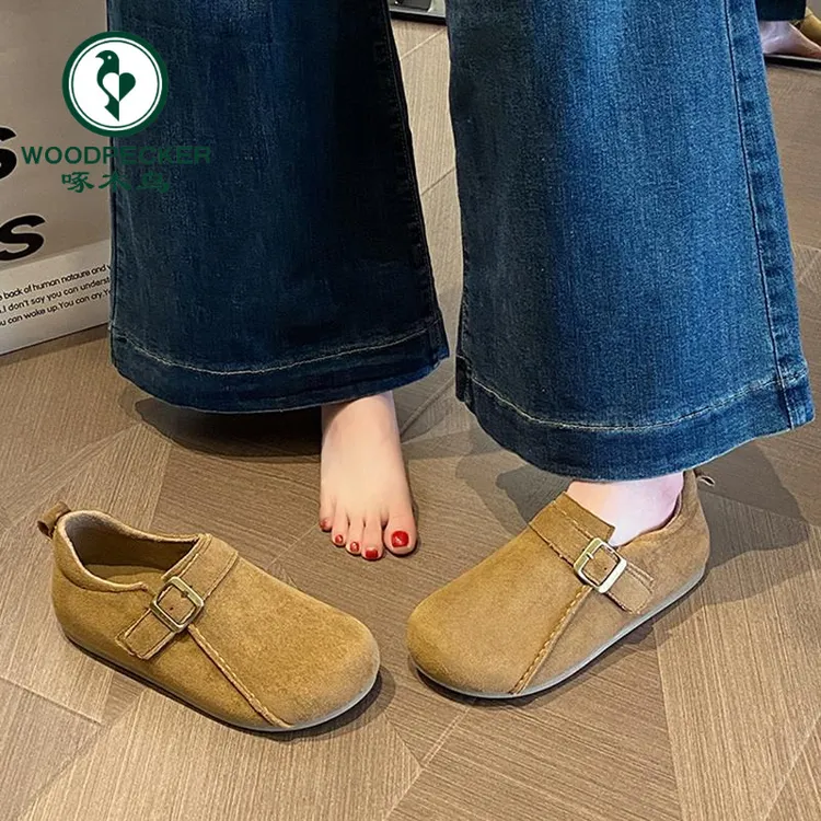 啄木鸟软底勃肯鞋女2025新款一脚蹬豆豆鞋时尚百搭英伦风复古女鞋