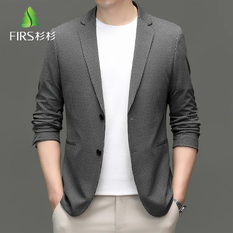 FIRS/杉杉春秋新款男式潮流千鸟格西装高档修身西服休闲翻领外套
