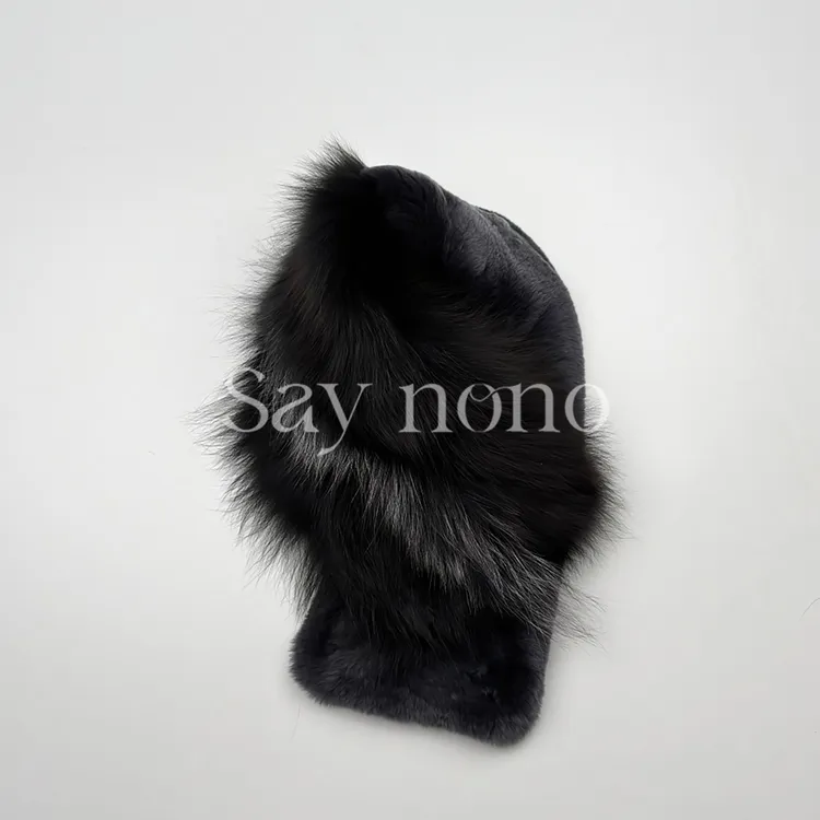 懒猫nono│Saynono 时尚百搭兔毛搭配狐狸毛围巾 H56122X