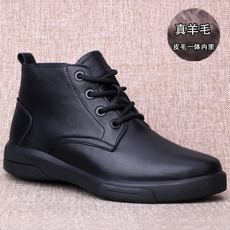 CATIA SELI马丁靴高帮皮鞋冬季男保暖加绒羊毛雪地靴拉链真皮棉鞋