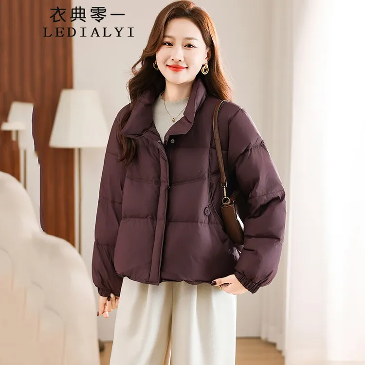 立领羽绒服女短款2025年冬季新款高端时尚洋气质小个子白鸭绒外套