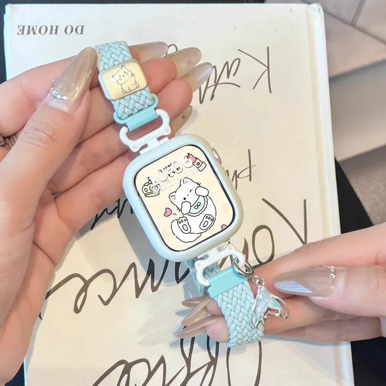 夏日猫耳适用iWatch表带磁吸苹果手表s10猫咪apple watch编织s11