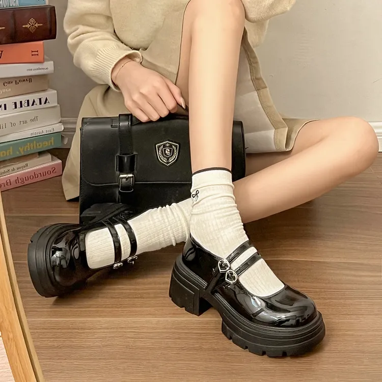 黑色法式复古浅口粗高跟单鞋女2025新款夏季配裙子JK乐福鞋女厚底