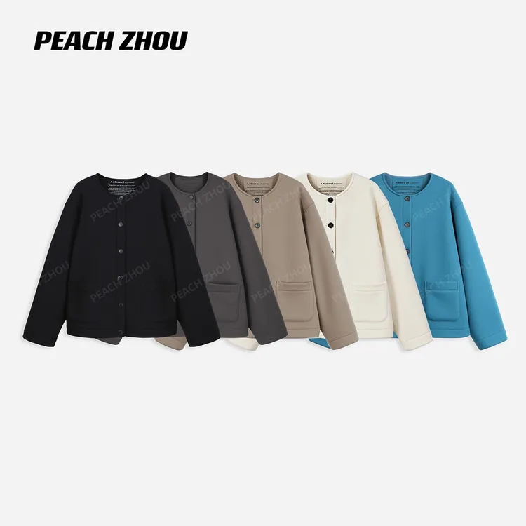 『PEACHZHOU』双面穿羊羔贴袋宽松圆领外套复古休闲高级感夹克