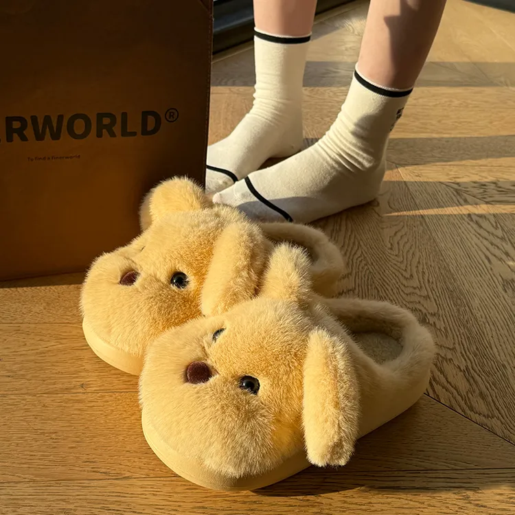 卡通小狗棉拖女款2025冬季加厚包跟加绒防滑保暖室内家居情侣拖鞋