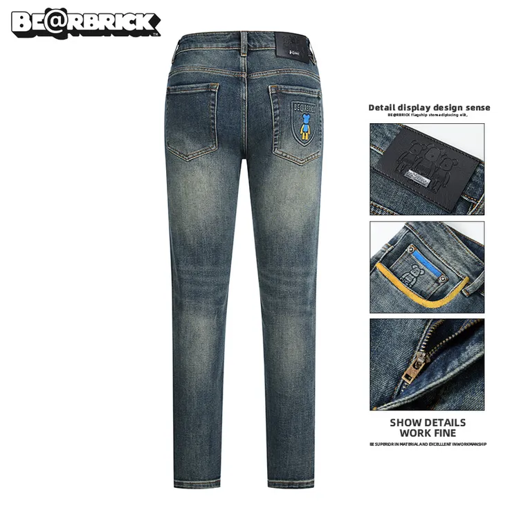 积木熊Be@rbrick【明星同款】手绘牛仔裤男生冬季新款潮流修身裤子