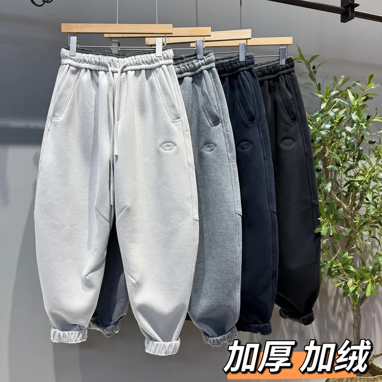 加厚加绒秋冬款弯刀刺绣卫裤百搭运动束脚休闲裤2560