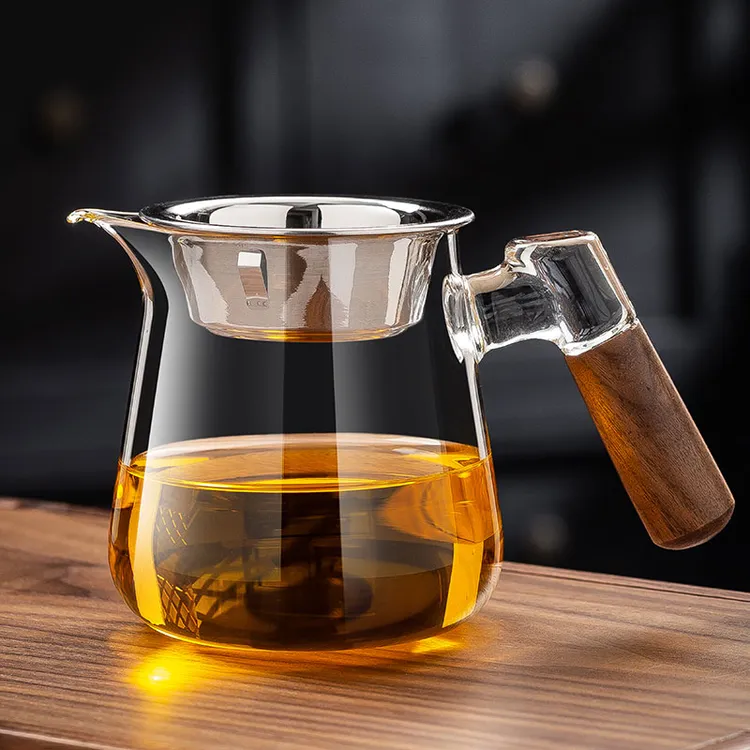 胡桃木把公道杯加厚玻璃耐热泡茶过滤公杯茶漏一体高档茶海分茶器