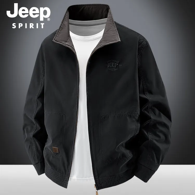 JEEP吉普官方正品纯棉双面穿夹克男士2025春秋休闲立领两面穿外套
