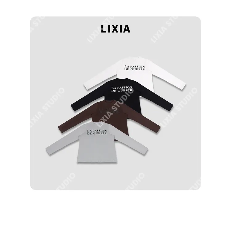 LIXIA【治愈热情】韩国休闲时尚慵懒分含羊毛打底字母T恤-D9928