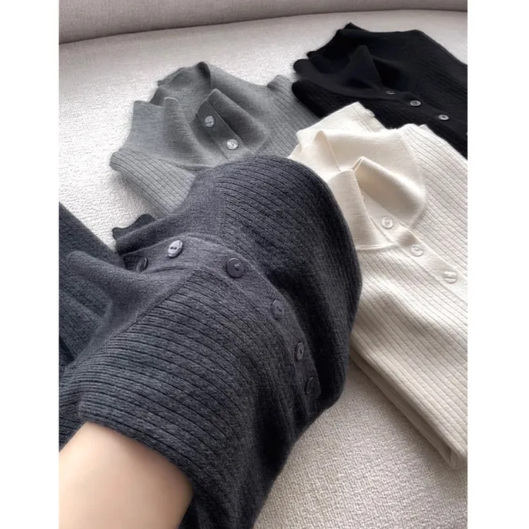 【丹姐家~半高领六粒扣】气质简约针织衫