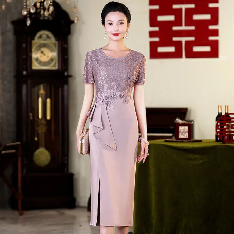 夏季宴会中长款喜婆婆婚宴敬酒晚礼服2025年春夏新款旗袍优雅气质