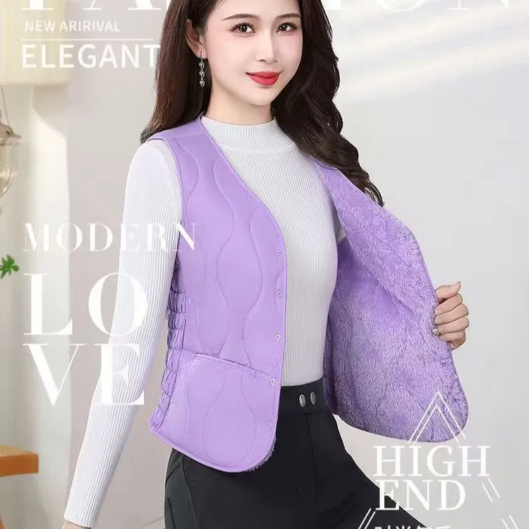 新款无袖加绒加厚秋冬短款棉马甲保暖百搭修身背心坎肩女式