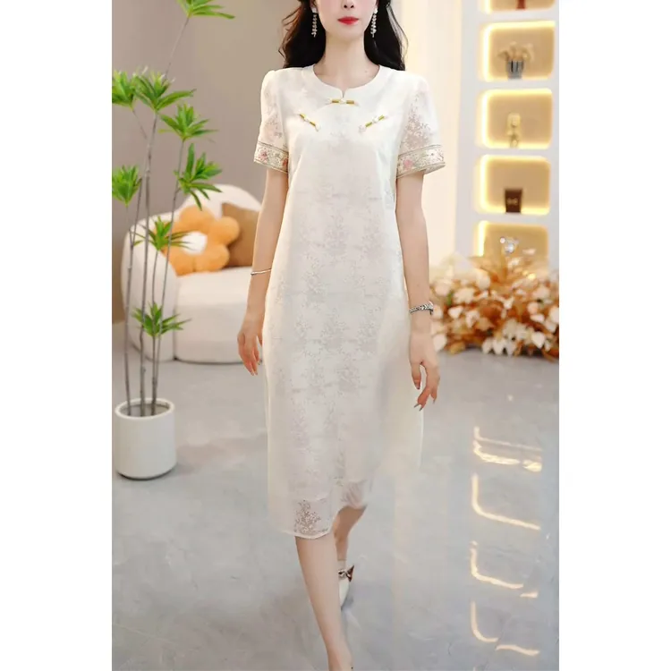2025夏季新款时尚气质优雅简约裙子新中式国风宽松显瘦旗袍连衣裙