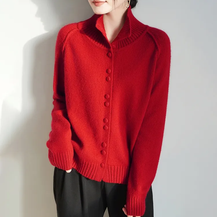 新年穿搭红色毛衣女慵懒风高级感针织开衫外搭上衣2025秋冬新款潮