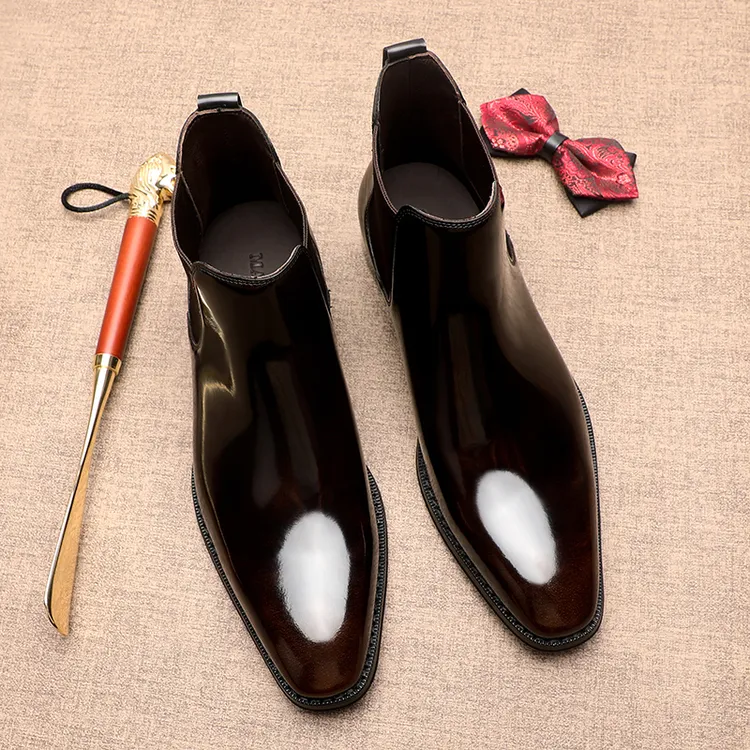 英伦风切尔西靴男气质百搭商务高帮加绒皮鞋男真皮休闲马丁靴秋冬