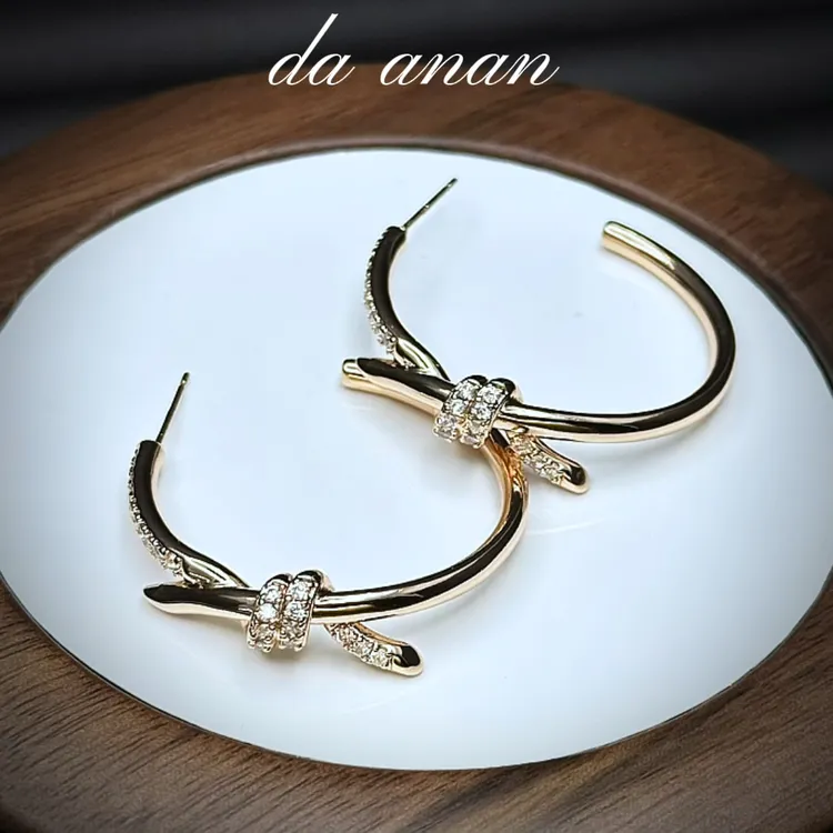 铜合金合成锆石耳饰 铜合金绳结耳环 圈圈耳饰 轻奢简约耳饰