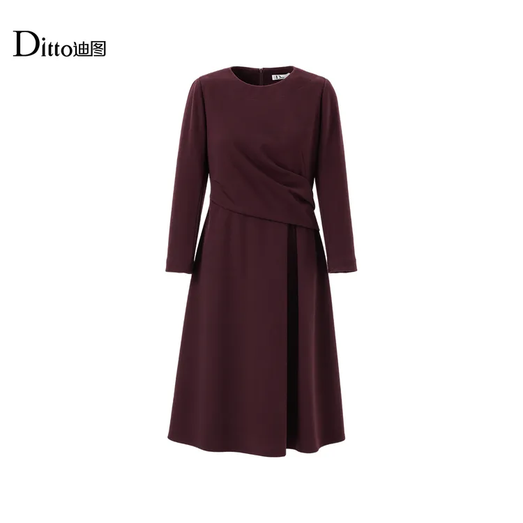 【Ditto】“暖冬醋栗”新品加厚羊毛连衣裙高档修身显瘦醋酸裙子