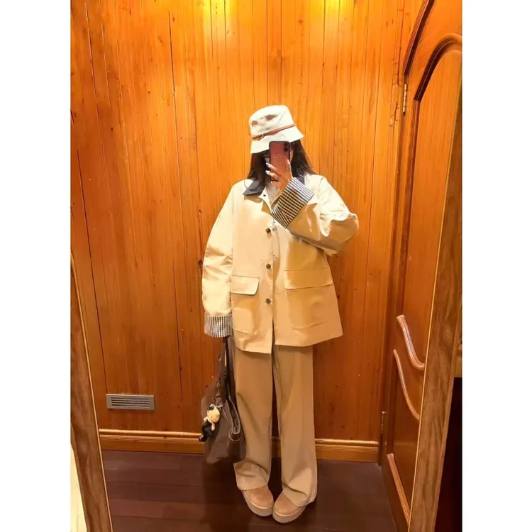 老钱风高级感洋气宽松百搭外套秋冬高腰垂感休闲直筒拖地裤两件套