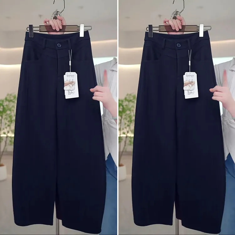 桑蚕丝羊毛呢弯刀裤女2025秋冬新款加厚保暖休闲裤宽松百搭长裤子