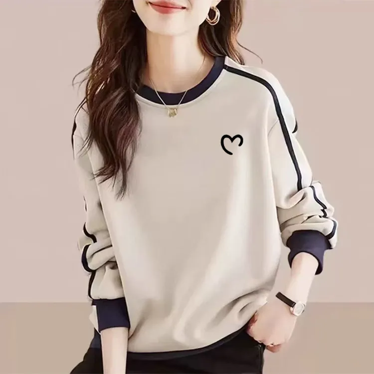 小众新款时尚百搭圆领卫衣女秋冬新款宽松大码洋气百搭加绒上衣服