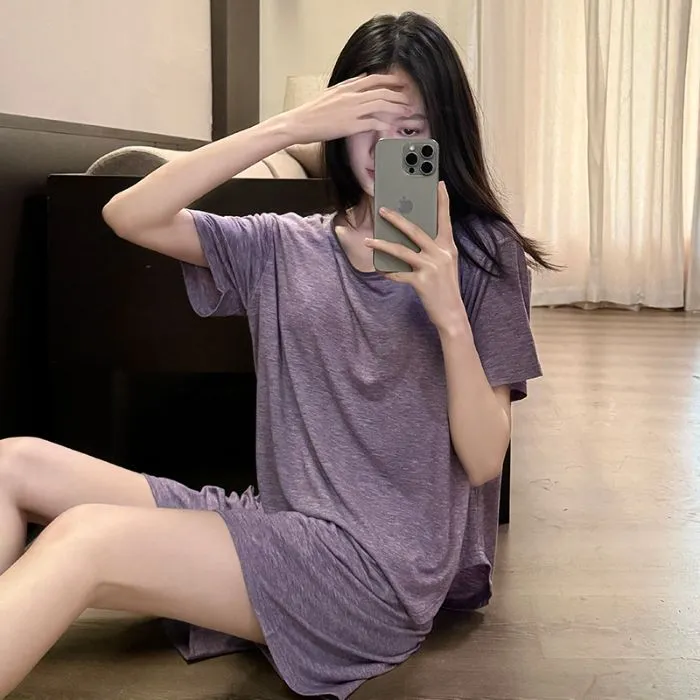 彩棉短袖睡衣女夏季舒适甜美可外穿私房睡衣短裤家居服休闲套装