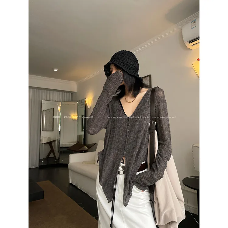 JCCC影子【沙发周末】两色V领镂空设计防晒针织开衫JE5DBL13