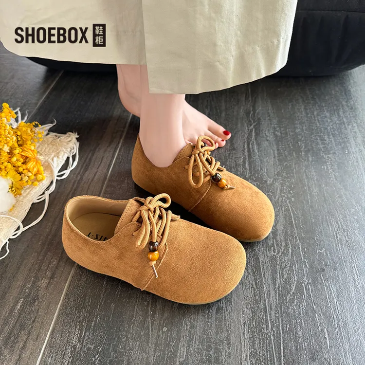 SHOEBOX鞋柜复古平底勃肯鞋女2025秋季款全包袋鼠鞋玛丽珍小皮鞋