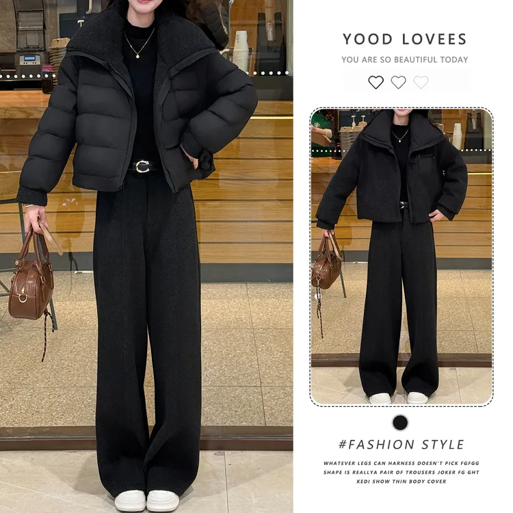 2025年新款法式气质韩系两面穿保暖外套小个子阔腿裤两件时尚套装