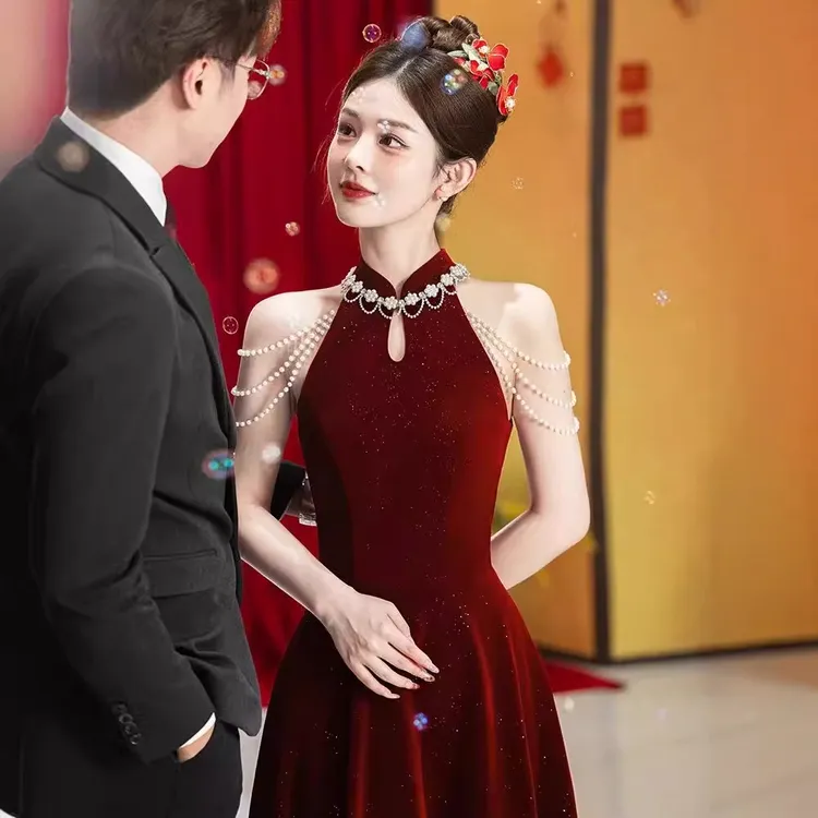 红色旗袍敬酒服新娘2025新款轻奢宴会晚礼服新中式结婚订婚高级感