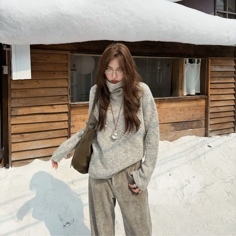 Moprobably李予诺"绵羊毛"慵懒风时尚百搭高领毛衣L5376023