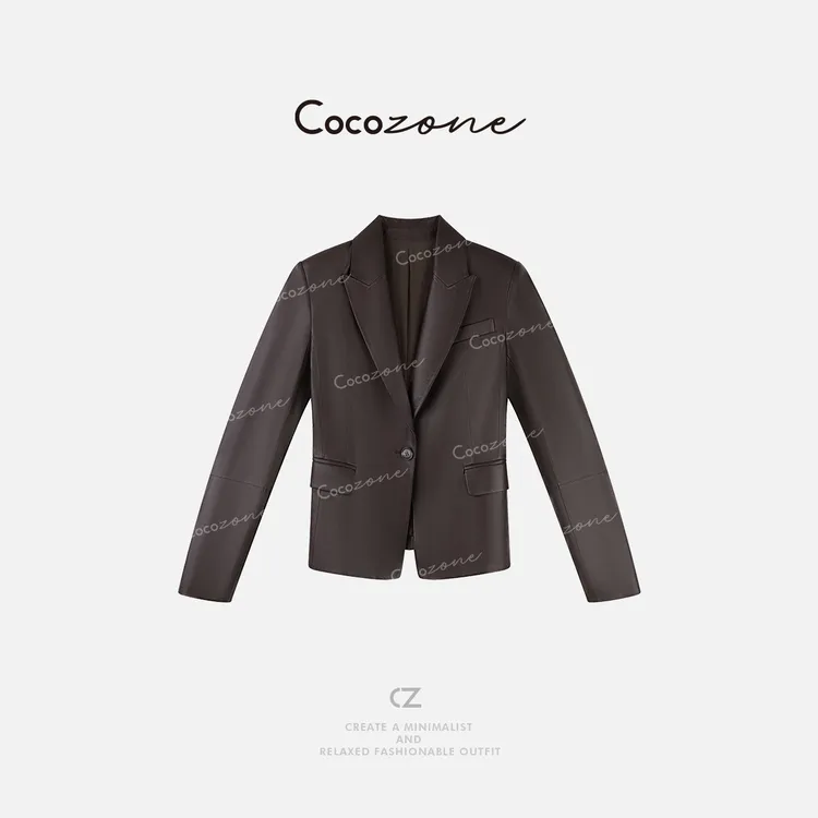 COCO ZONE刘一一 “榛子皮衣”100进口羊皮小西装款外套 CD2A1384