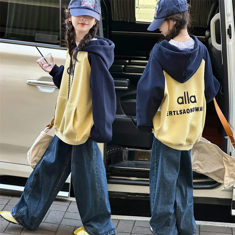 女童卫衣春秋2025新款儿童连帽衣服秋装套装女孩大童洋气时髦上衣
