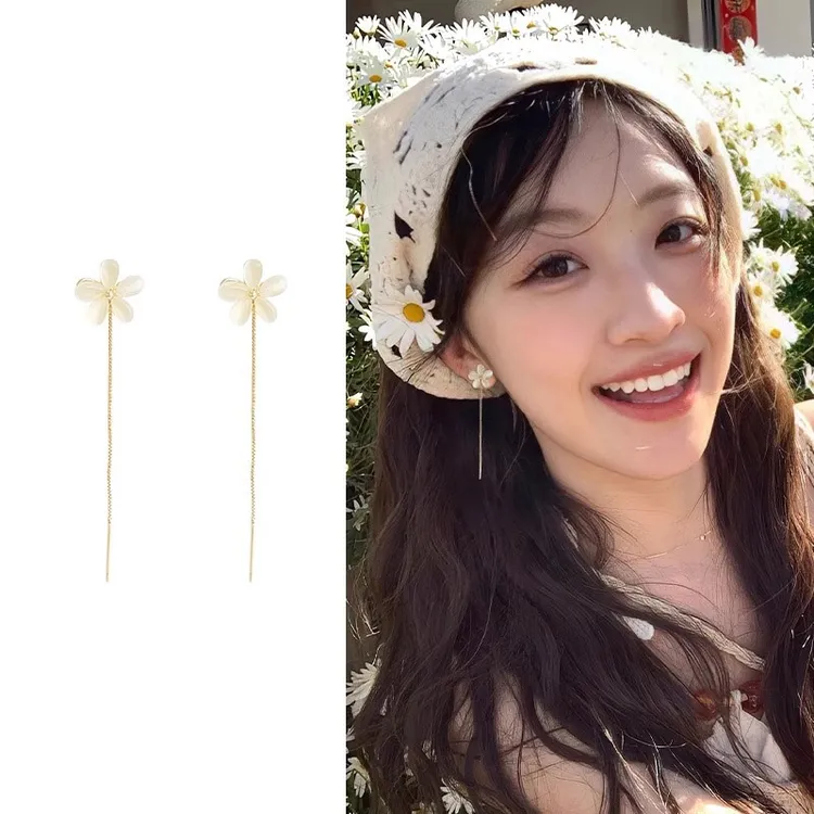 925银树脂耳饰 花朵耳线女气质时尚长款简约百搭小巧精致耳环流苏