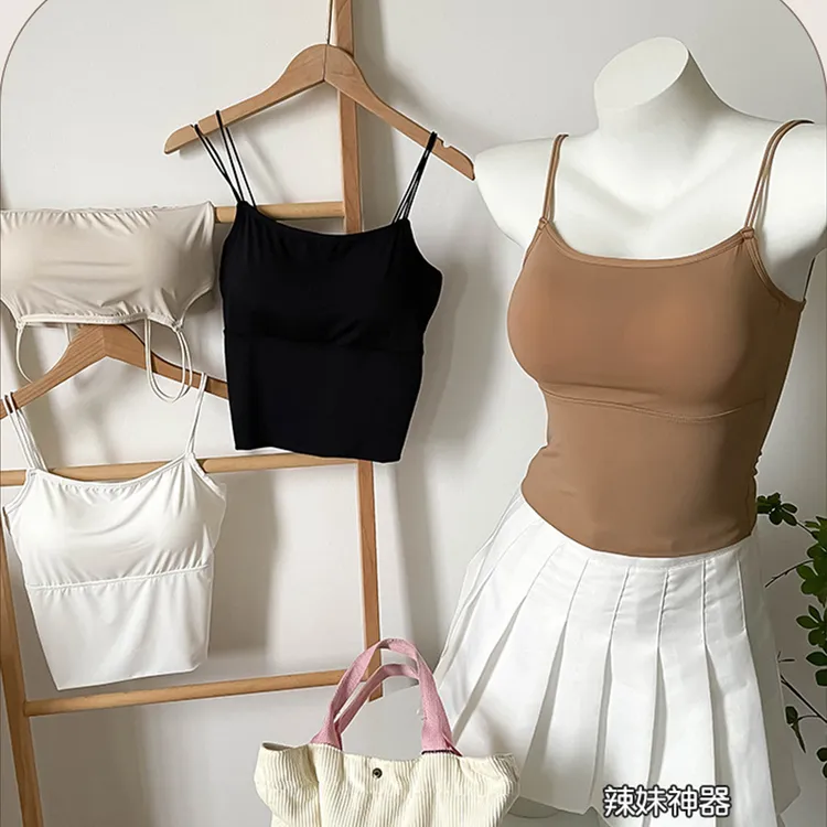 夏季冰丝女固定式带胸垫外穿美背薄款内搭抹胸无痕吊带新款内衣