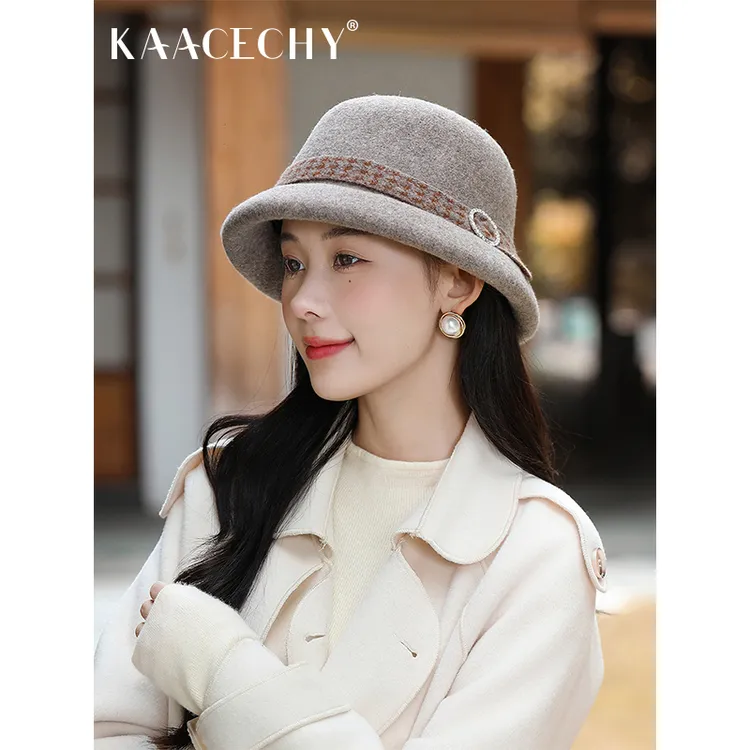 羊毛帽子女款2026新款韩版保暖渔夫帽洋气百搭显脸小英伦毛呢盆帽