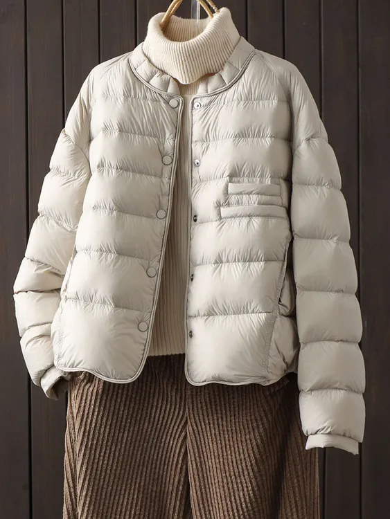 韩版圆领短款90白鸭绒羽绒服女轻薄保暖时尚百搭外套2025冬季新款